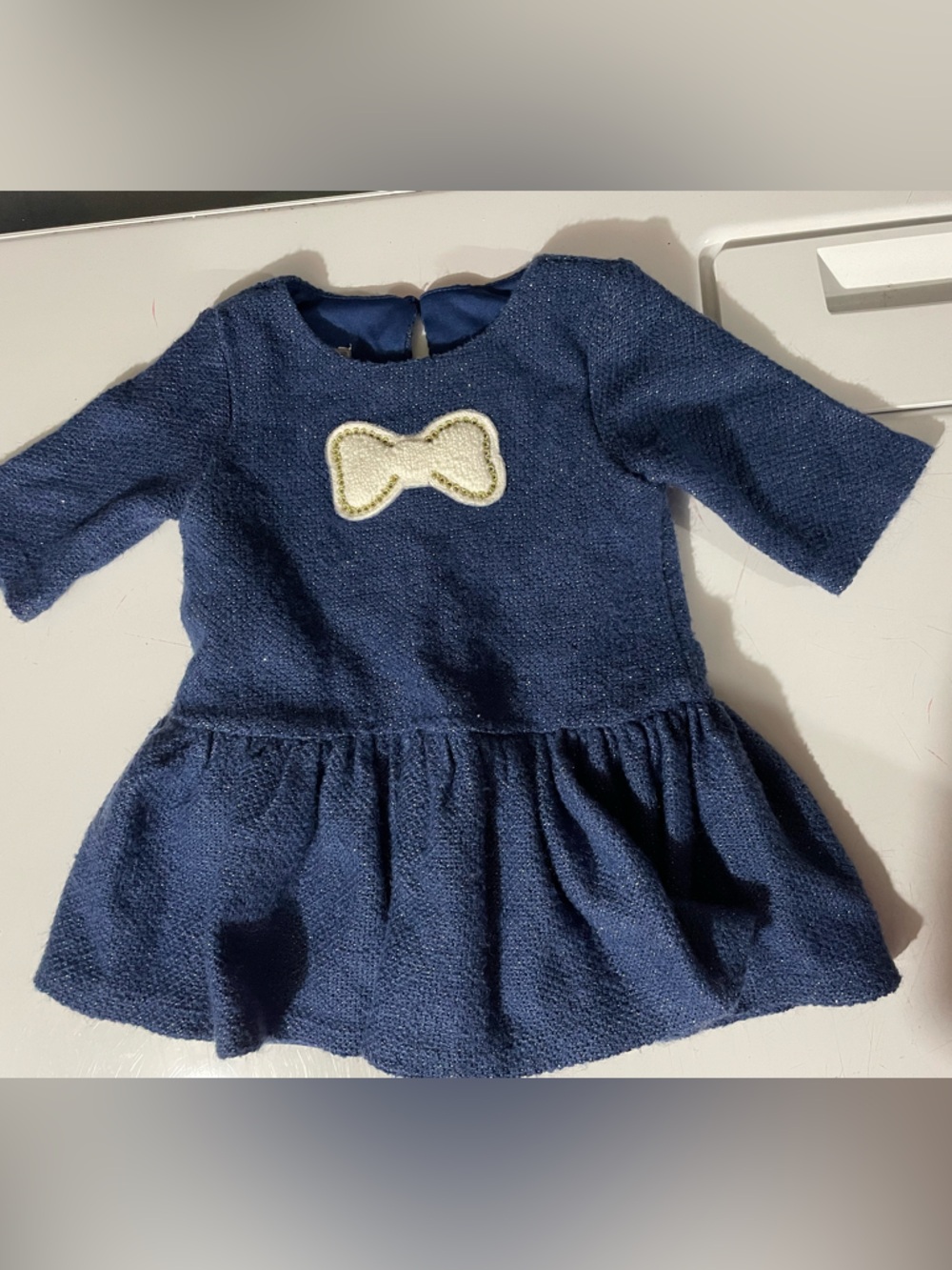PIPPA & JULIE Navy Knit Dress with Cream Bow Patch